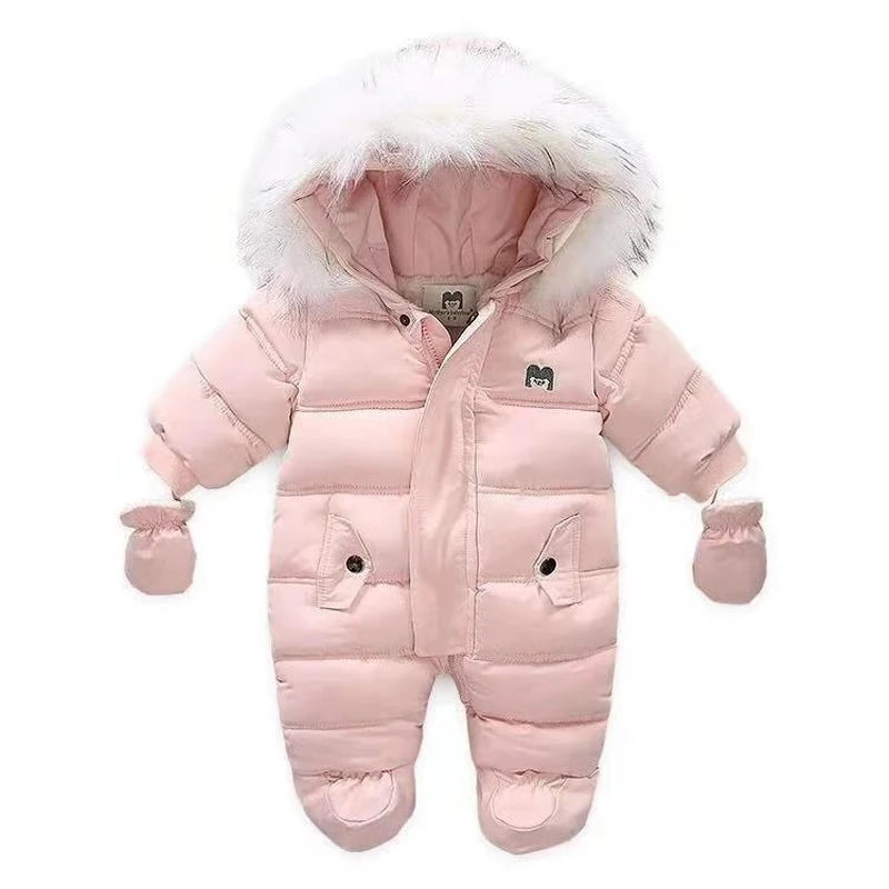 Winter Baby Clothes With Hooded Fur Newborn Warm Fleece Bunting Infant Snowsuit Toddler Girl Boy Snow Wear Outwear Coats