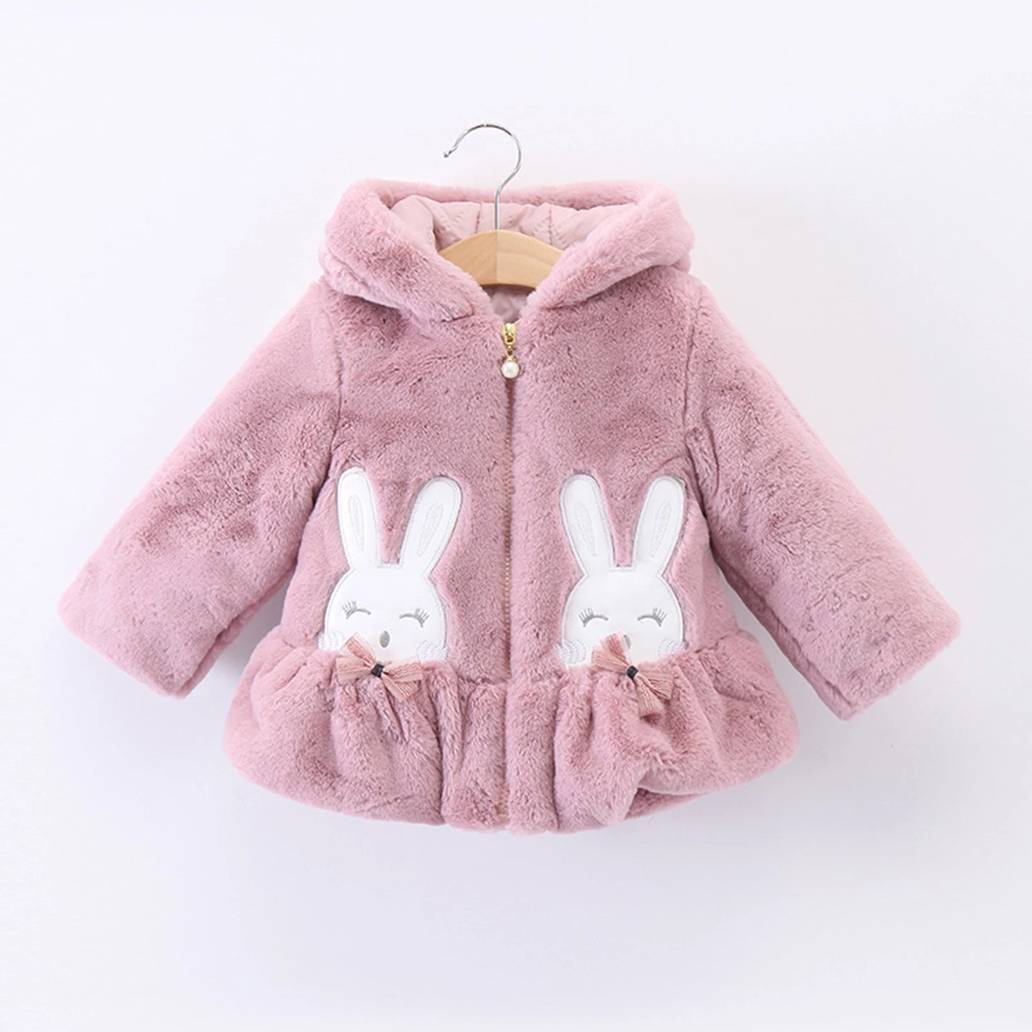 Infant Baby Girls Winter Warm Clothes Long Sleeve Hooded Fuzzy Cute Rabbit Jacket Coat Zipper Outerwear Schooling Daily Wear