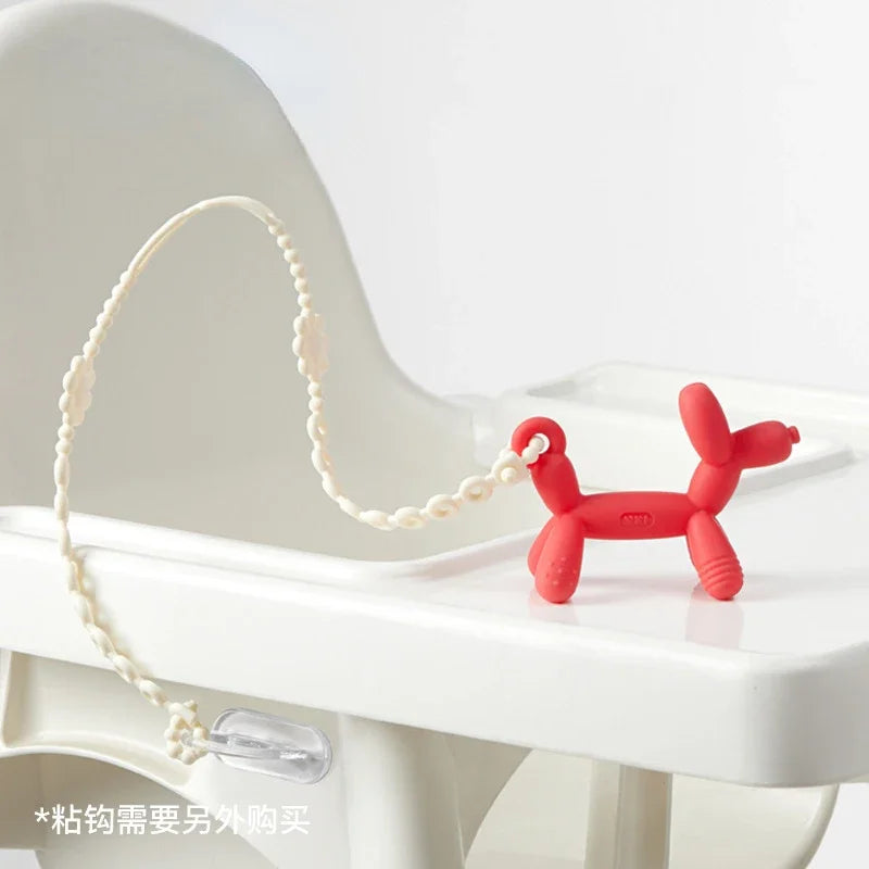 Balloon dog teether, baby food-grade silicone teething stick toy with anti-drop chain, teether and bite toy.