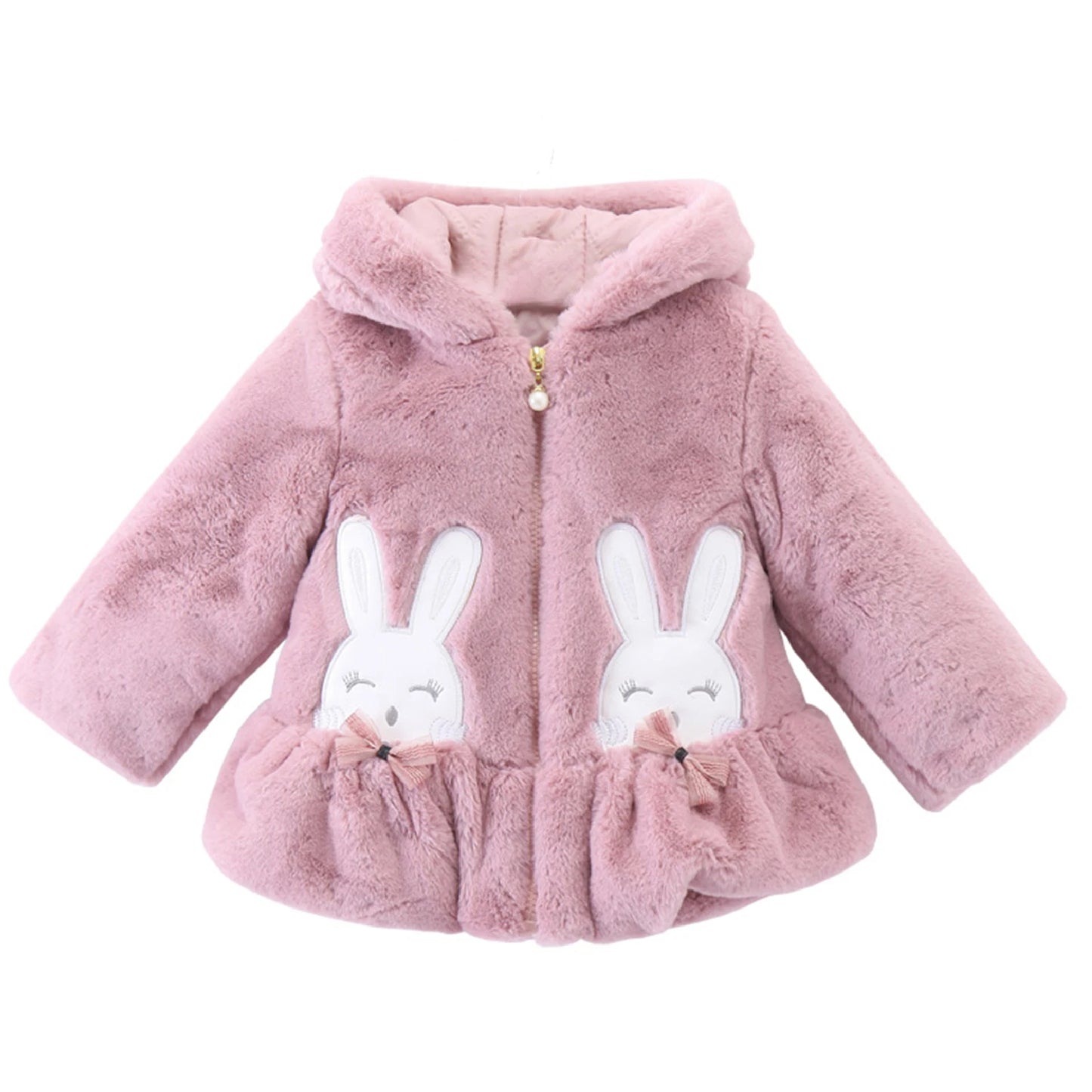 Infant Baby Girls Winter Warm Clothes Long Sleeve Hooded Fuzzy Cute Rabbit Jacket Coat Zipper Outerwear Schooling Daily Wear