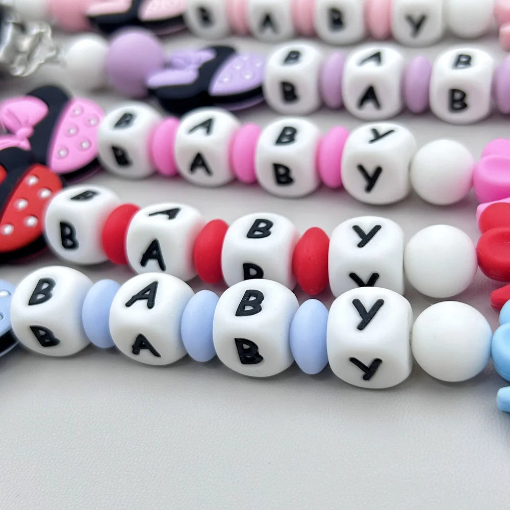 Personalized English Silicone Letters Name Baby Strawberry Silicone Pendant Pacifier Clips Chains Holder Teether Baby Kawaii