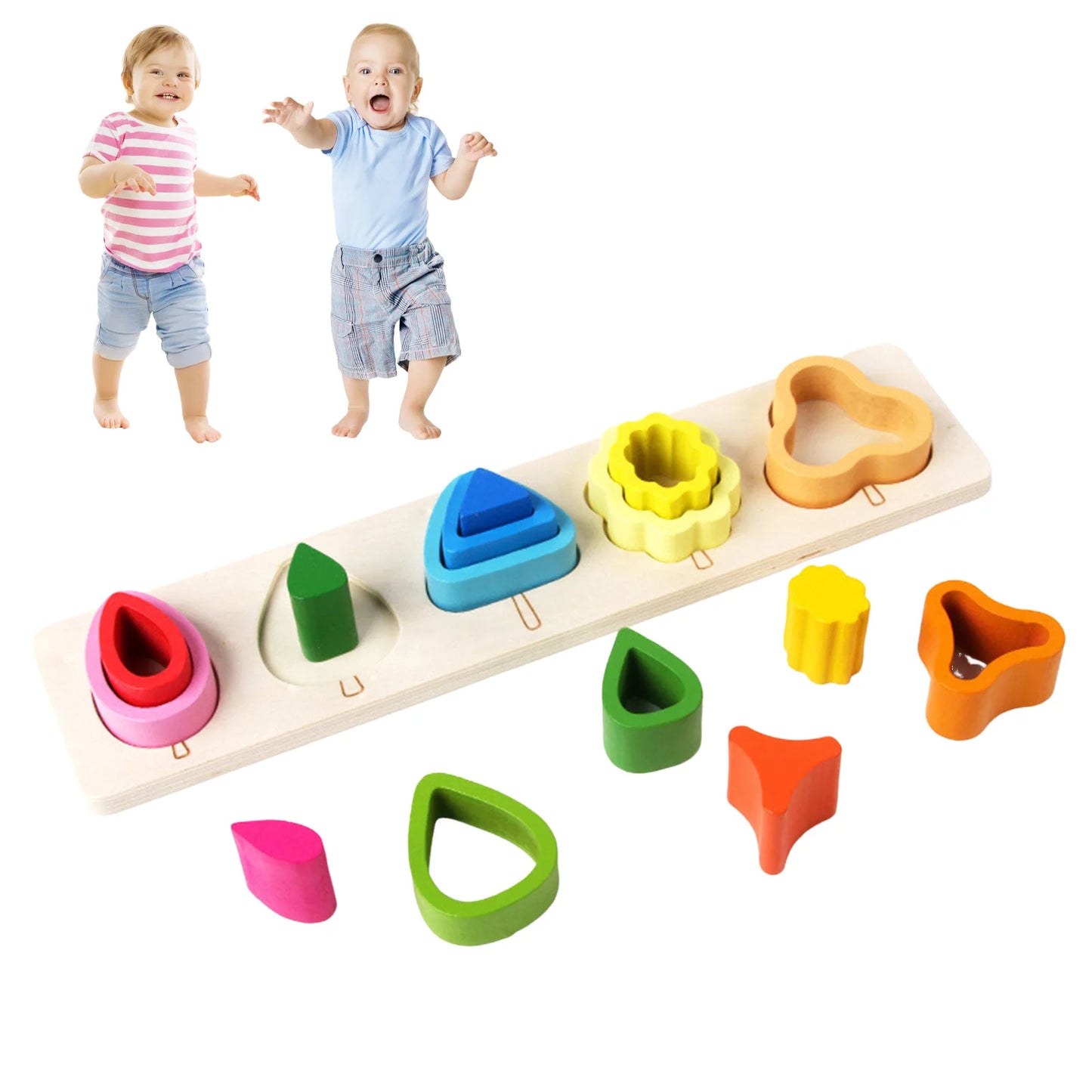 Montessori Wooden Shapes Matching Puzzles Toy Creative Intelligence Shape Sorter Stacker Toys for Kids Educational Gifts