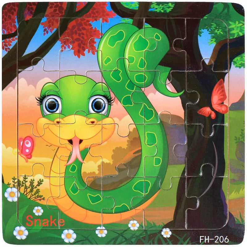 New 20 Piece Wooden 3d Puzzle Cartoon Animal Vehicle Jigsaw Puzzle Montessori Educational Toys for Kids Baby 1 2 3 Years