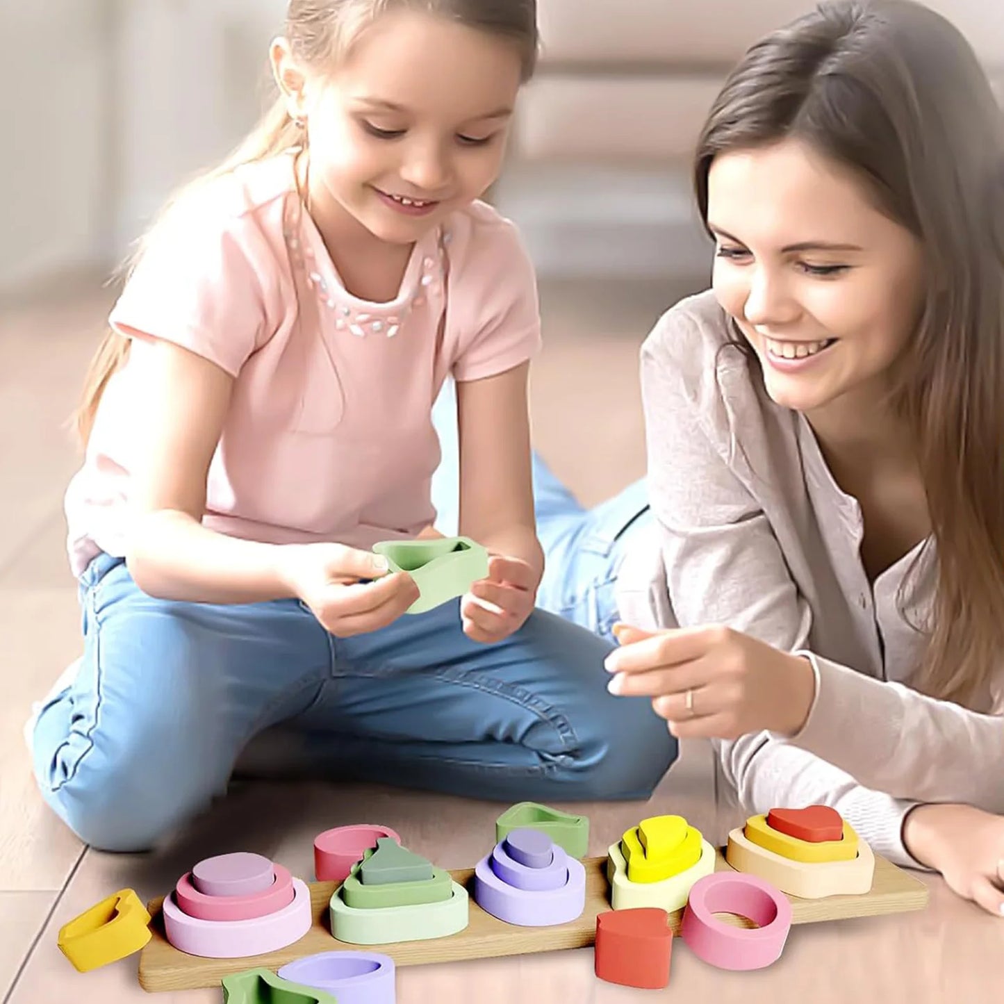 Montessori Wooden Shapes Matching Puzzles Toy Creative Intelligence Shape Sorter Stacker Toys for Kids Educational Gifts