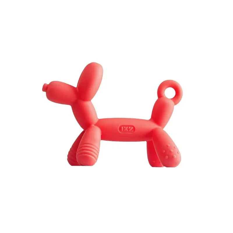 Balloon dog teether, baby food-grade silicone teething stick toy with anti-drop chain, teether and bite toy.