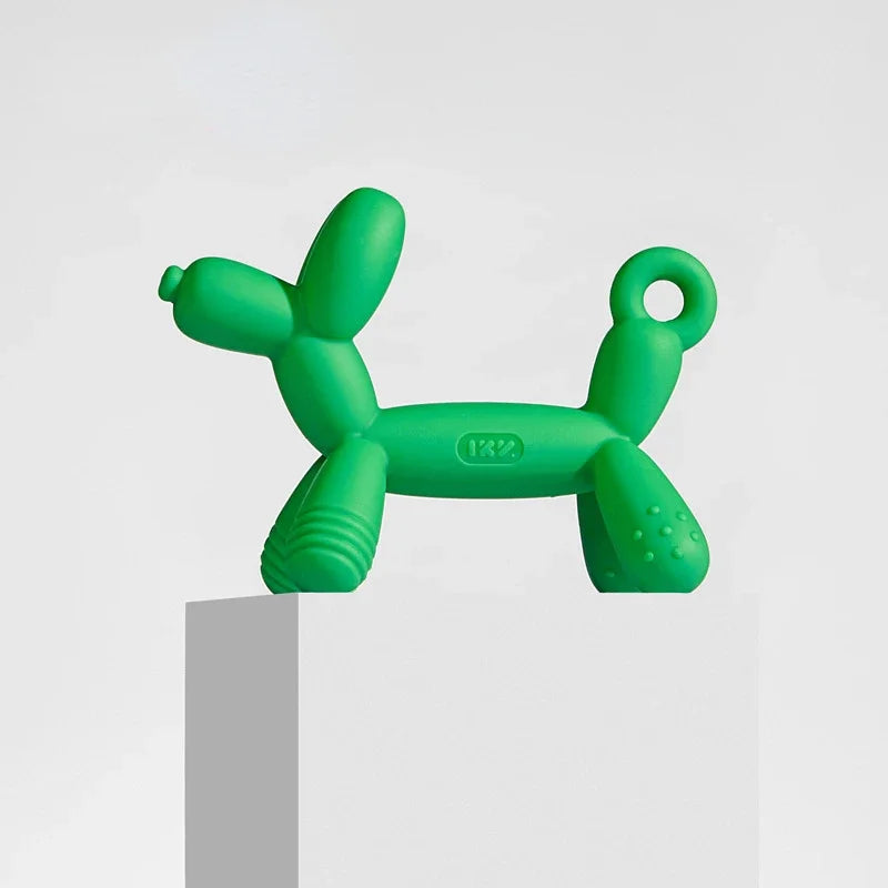 Balloon dog teether, baby food-grade silicone teething stick toy with anti-drop chain, teether and bite toy.