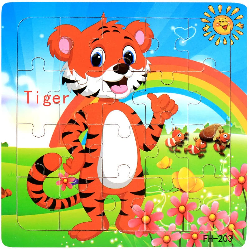 New 20 Piece Wooden 3d Puzzle Cartoon Animal Vehicle Jigsaw Puzzle Montessori Educational Toys for Kids Baby 1 2 3 Years