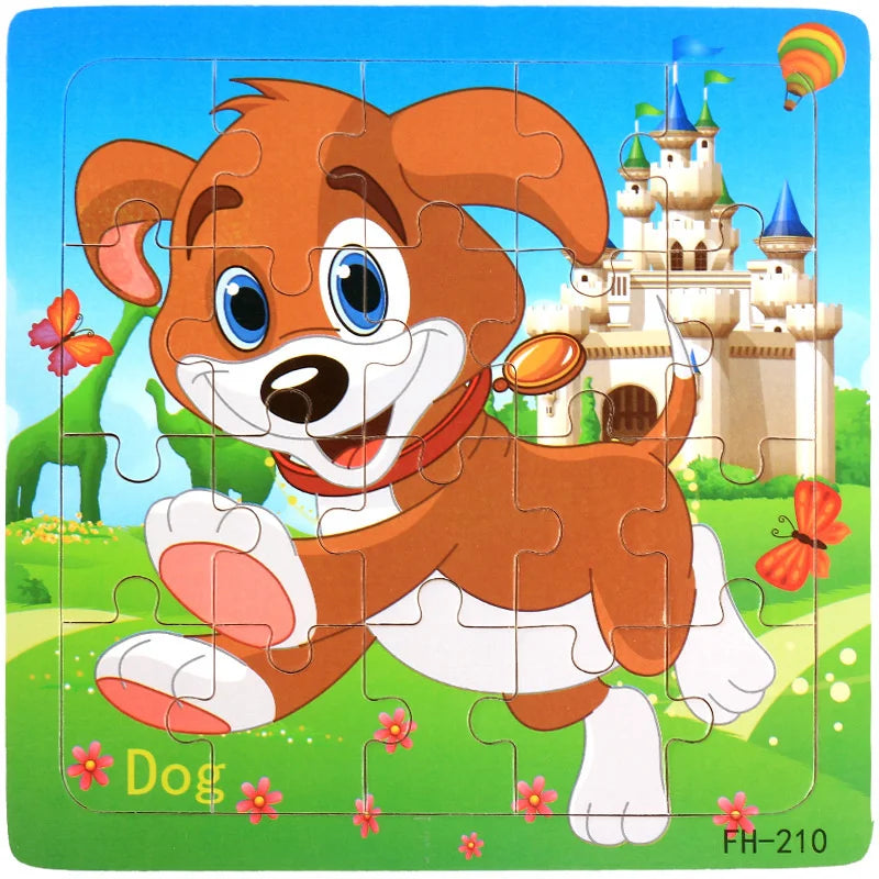 New 20 Piece Wooden 3d Puzzle Cartoon Animal Vehicle Jigsaw Puzzle Montessori Educational Toys For Kids Baby 1 2 3 Years