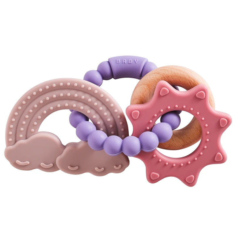 1Pc Baby Silicone Ring Teether Toys BPA Free Silicone Bracelet Rabbit Teething Toys Wooden Ring Nursing Tooth for Newborn Gift