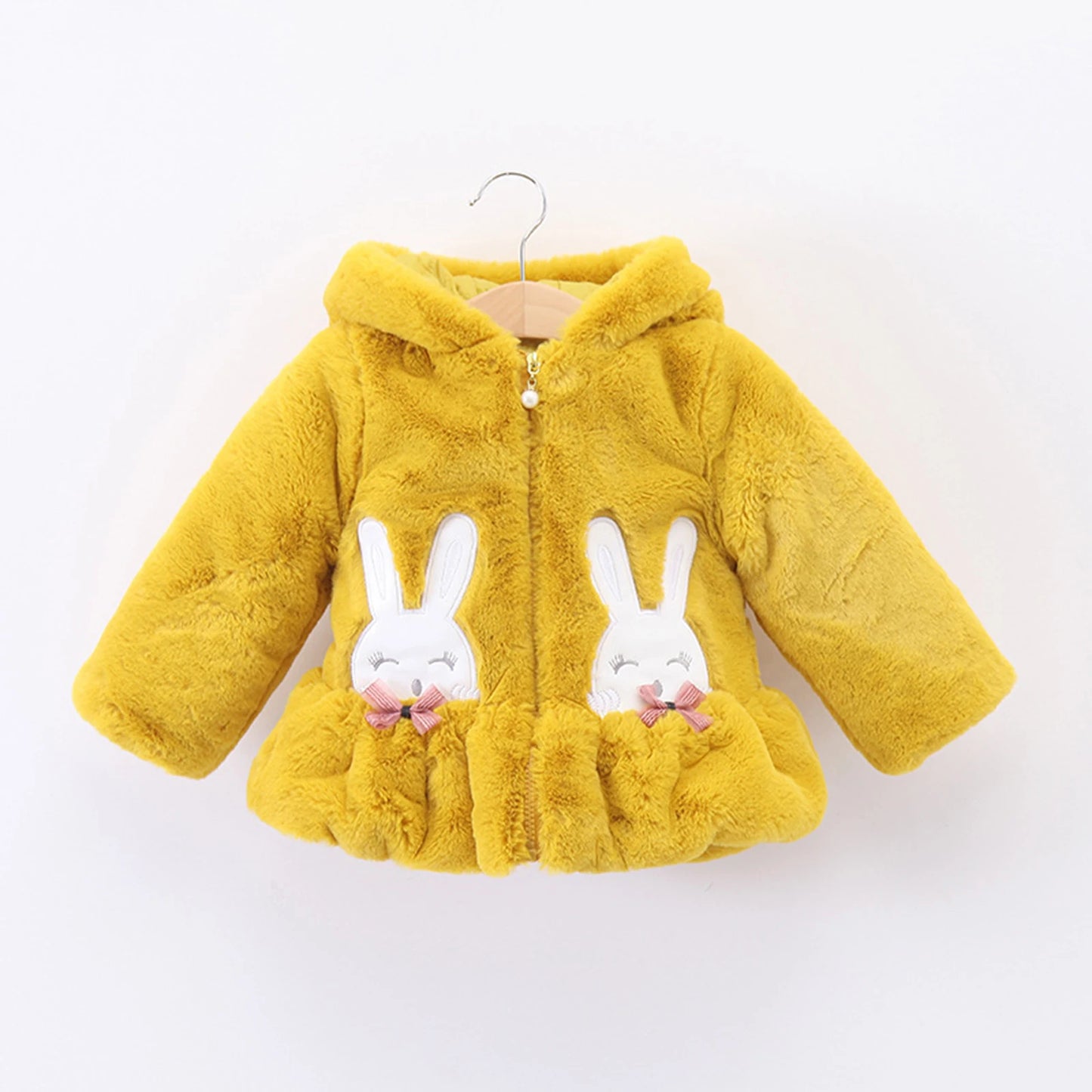 Infant Baby Girls Winter Warm Clothes Long Sleeve Hooded Fuzzy Cute Rabbit Jacket Coat Zipper Outerwear Schooling Daily Wear