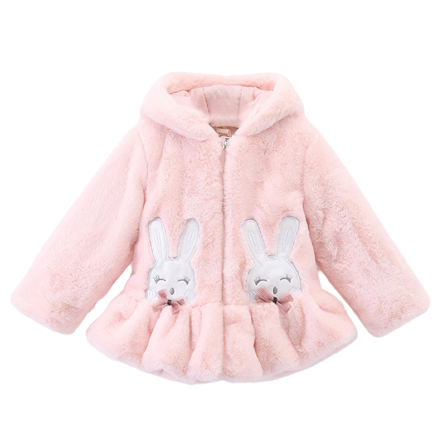 Infant Baby Girls Winter Warm Clothes Long Sleeve Hooded Fuzzy Cute Rabbit Jacket Coat Zipper Outerwear Schooling Daily Wear