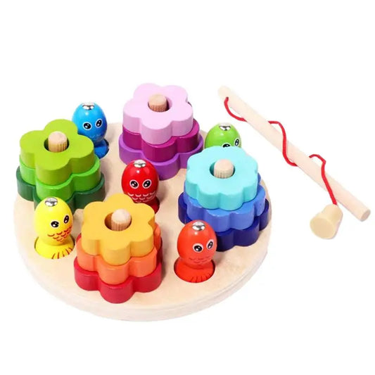 Wooden Shape Sorter Wooden Blocks Fishing Stacking Toy Montessori Shape Sorter Toys Intelligence Educational Toys For Kids Gifts