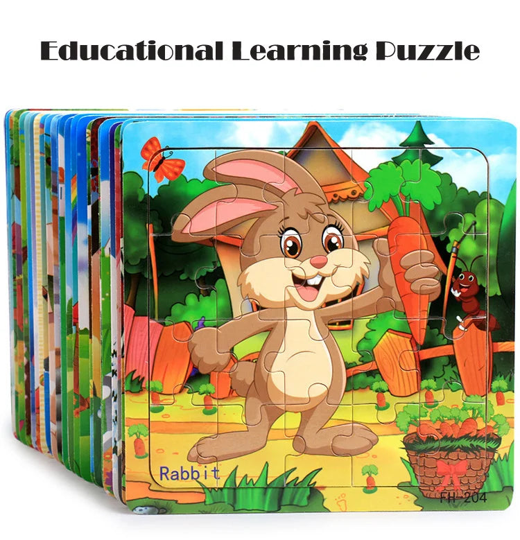 New 20 Piece Wooden 3d Puzzle Cartoon Animal Vehicle Jigsaw Puzzle Montessori Educational Toys For Kids Baby 1 2 3 Years