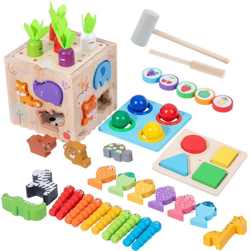 Wooden Montessori Toys Shape Sorter Wooden Puzzle Shape Matching Toys Kids Matching Game Learn Educational Toy for Toddlers Gift