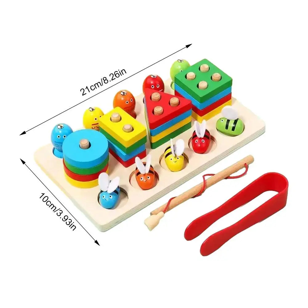 Wooden Shape Sorter Wooden Blocks Fishing Stacking Toy Montessori Shape Sorter Toys Intelligence Educational Toys For Kids Gifts