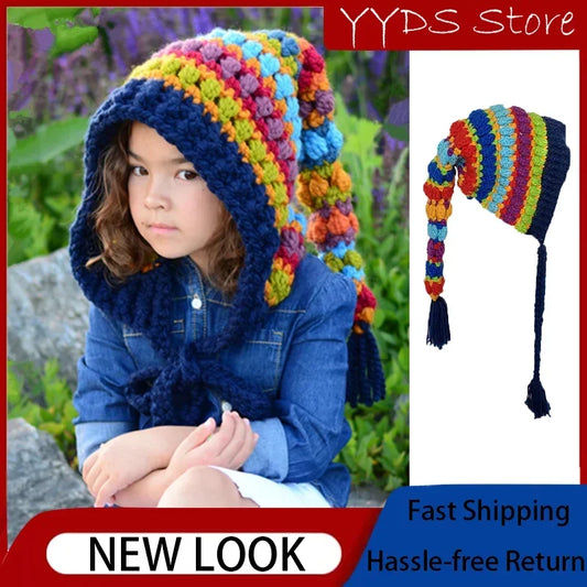 Children's Crochet Rainbow Long-tailed Hat