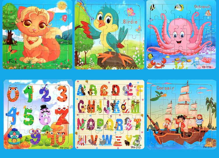 New 20 Piece Wooden 3d Puzzle Cartoon Animal Vehicle Jigsaw Puzzle Montessori Educational Toys For Kids Baby 1 2 3 Years