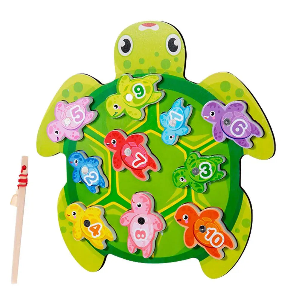 Wooden Magnetic Fishing Game Sensory Educational Learning Skills Toys Turtle Shape Fishing Game Color And Number Learning For kid