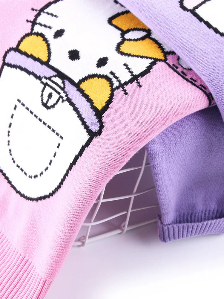 Autumn Winter Fashion Long Sleeve Sweater Girl Cute Blue Cat Pattern Knitted Sweater Casual Pullover Children Wear Baby Knitwear