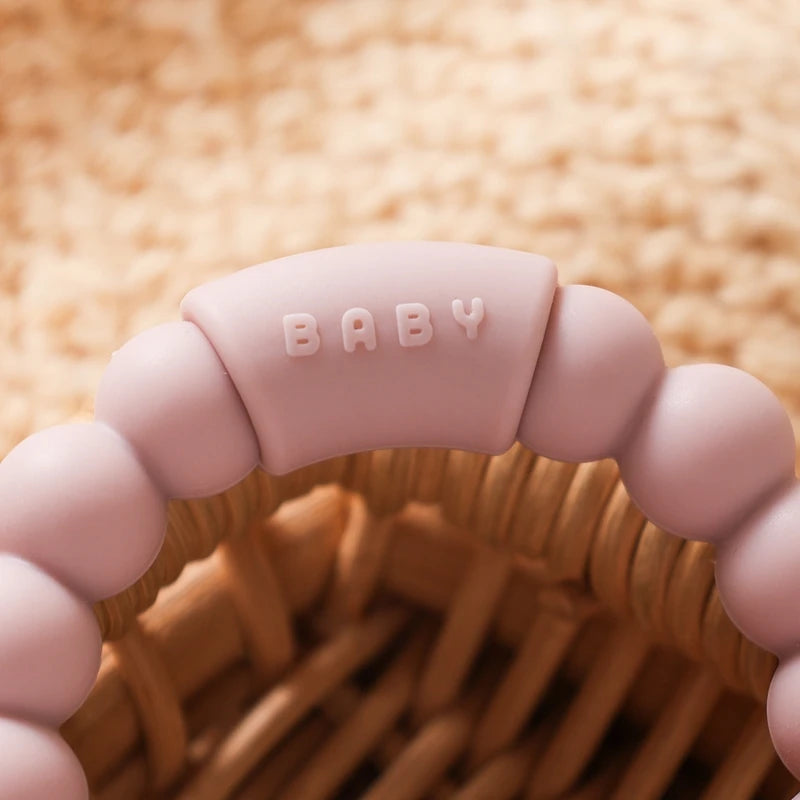 1Pc Baby Silicone Ring Teether Toys BPA Free Silicone Bracelet Rabbit Teething Toys Wooden Ring Nursing Tooth for Newborn Gift