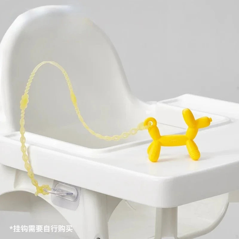 Balloon dog teether, baby food-grade silicone teething stick toy with anti-drop chain, teether and bite toy.