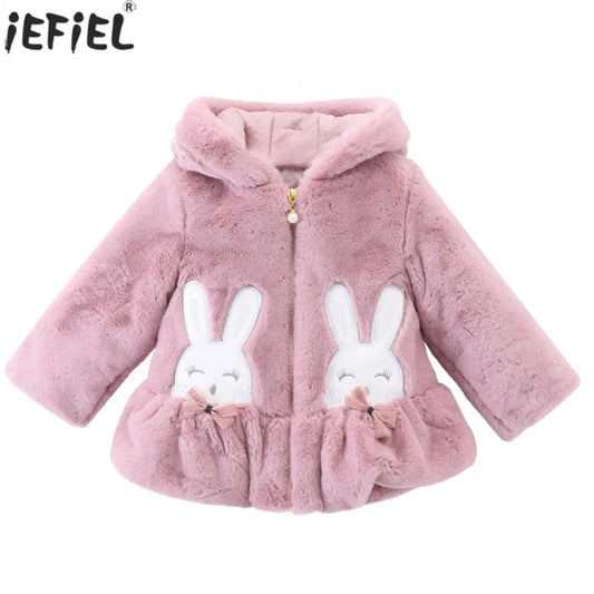 Infant Baby Girls Winter Warm Clothes Long Sleeve Hooded Fuzzy Cute Rabbit Jacket Coat Zipper Outerwear Schooling Daily Wear