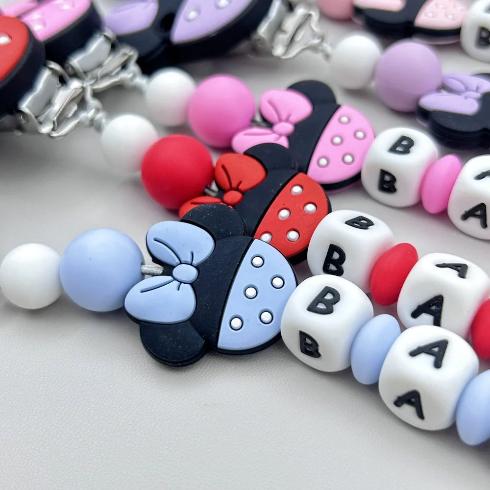 Personalized English Silicone Letters Name Baby Strawberry Silicone Pendant Pacifier Clips Chains Holder Teether Baby Kawaii