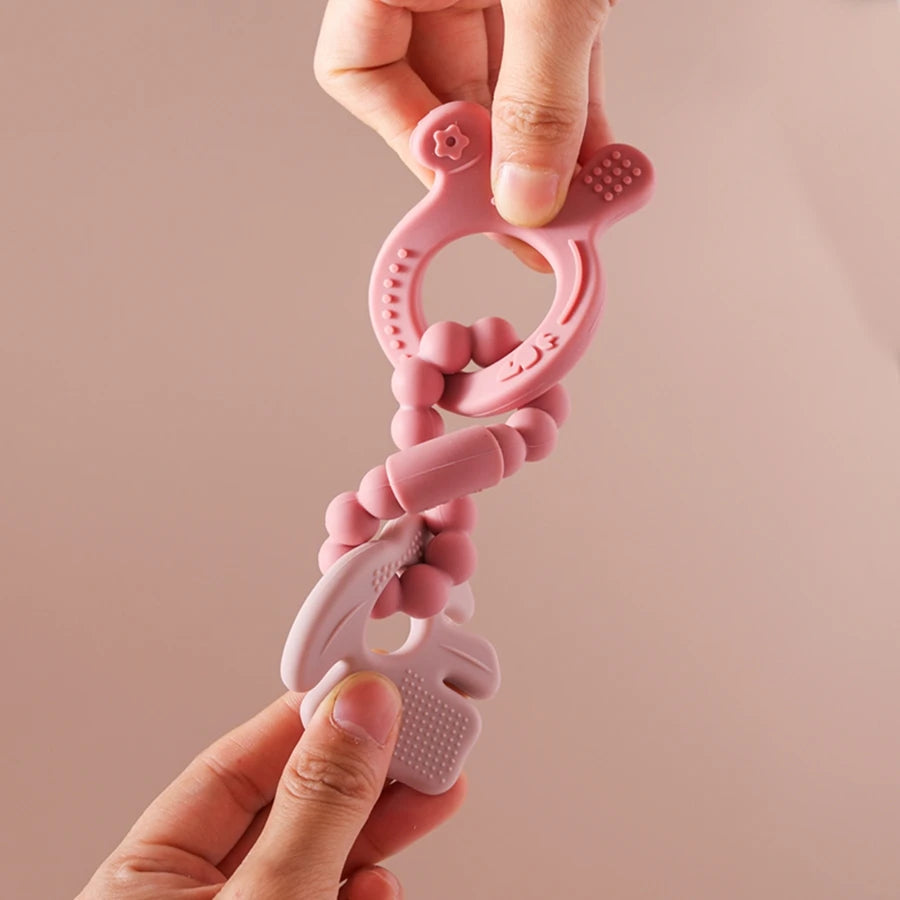 1Pc Baby Silicone Ring Teether Toys BPA Free Silicone Bracelet Rabbit Teething Toys Wooden Ring Nursing Tooth for Newborn Gift