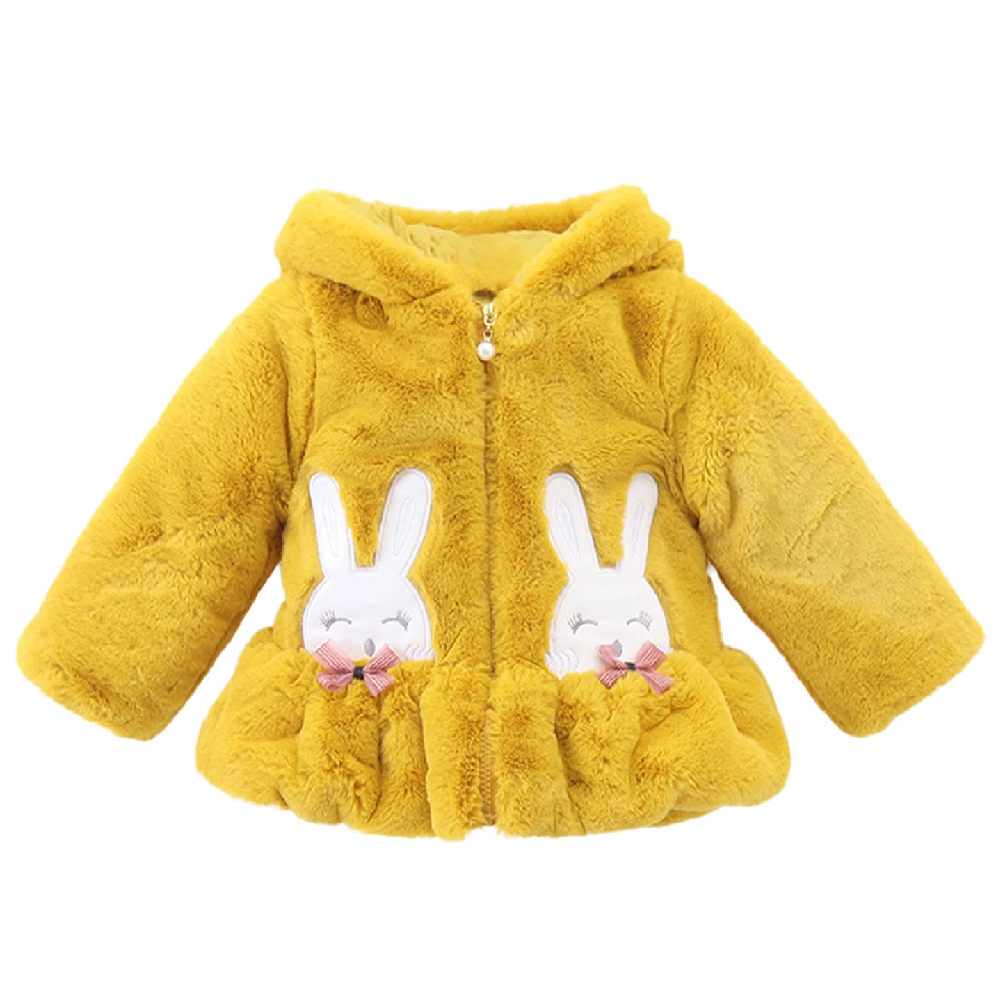 Infant Baby Girls Winter Warm Clothes Long Sleeve Hooded Fuzzy Cute Rabbit Jacket Coat Zipper Outerwear Schooling Daily Wear