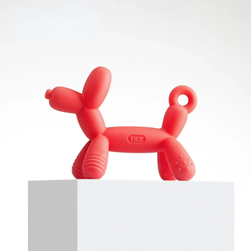 Balloon dog teether, baby food-grade silicone teething stick toy with anti-drop chain, teether and bite toy.