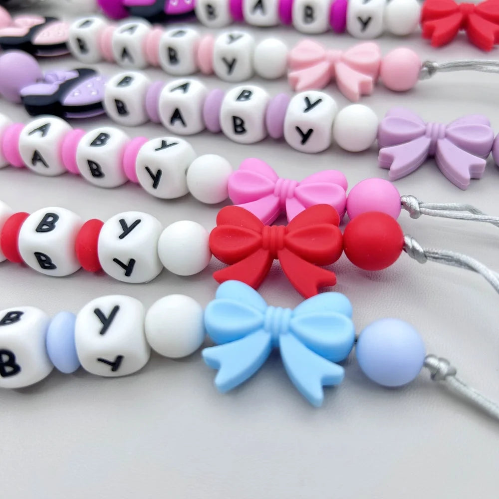 Personalized English Silicone Letters Name Baby Strawberry Silicone Pendant Pacifier Clips Chains Holder Teether Baby Kawaii