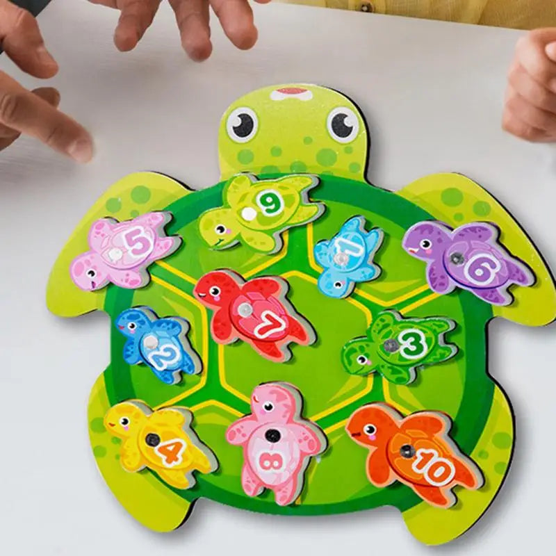 Wooden Magnetic Fishing Game Sensory Educational Learning Skills Toys Turtle Shape Fishing Game Color And Number Learning For kid