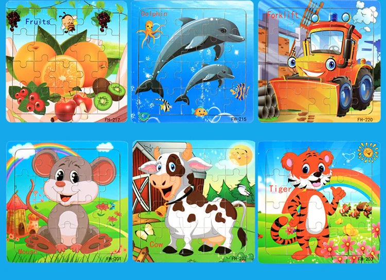 New 20 Piece Wooden 3d Puzzle Cartoon Animal Vehicle Jigsaw Puzzle Montessori Educational Toys For Kids Baby 1 2 3 Years