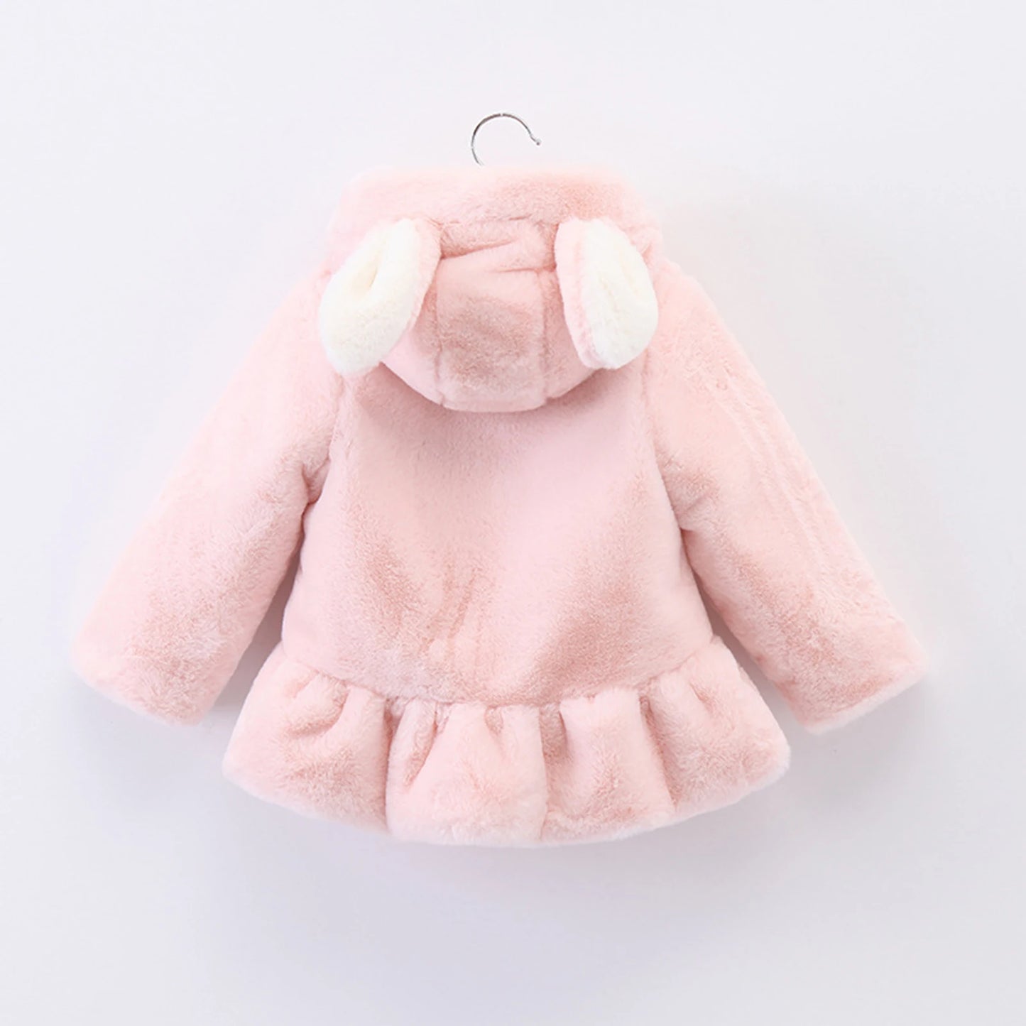 Infant Baby Girls Winter Warm Clothes Long Sleeve Hooded Fuzzy Cute Rabbit Jacket Coat Zipper Outerwear Schooling Daily Wear