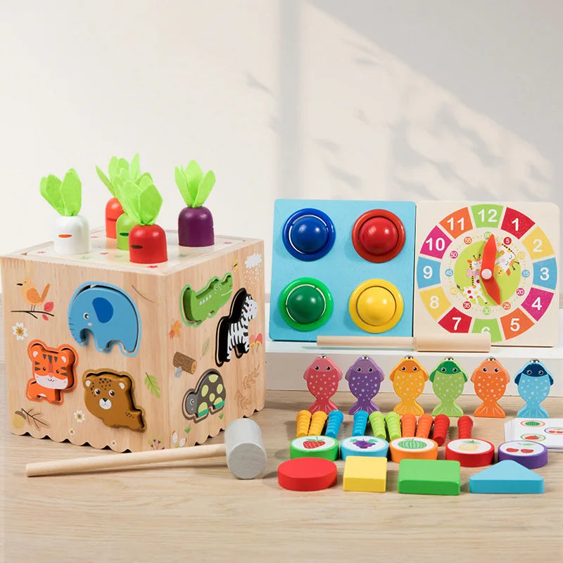 Wooden Montessori Toys Shape Sorter Wooden Puzzle Shape Matching Toys Kids Matching Game Learn Educational Toy for Toddlers Gift