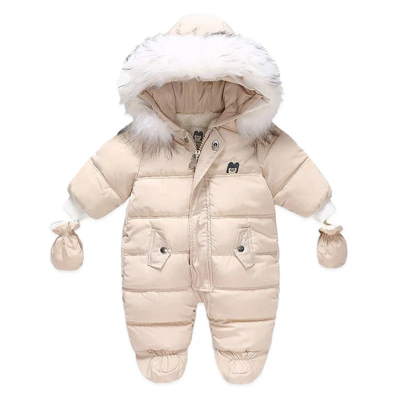 Winter Baby Clothes With Hooded Fur Newborn Warm Fleece Bunting Infant Snowsuit Toddler Girl Boy Snow Wear Outwear Coats