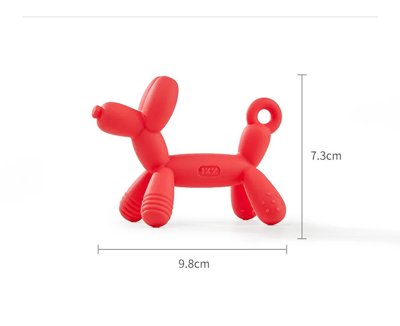 Balloon dog teether, baby food-grade silicone teething stick toy with anti-drop chain, teether and bite toy.