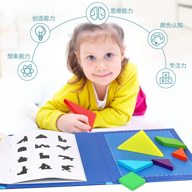 Children's Magnetic Jigsaw Puzzle Book Wooden Toys Shapes Board Kids Early Educational Toys Develop Intelligence Creative Gifts