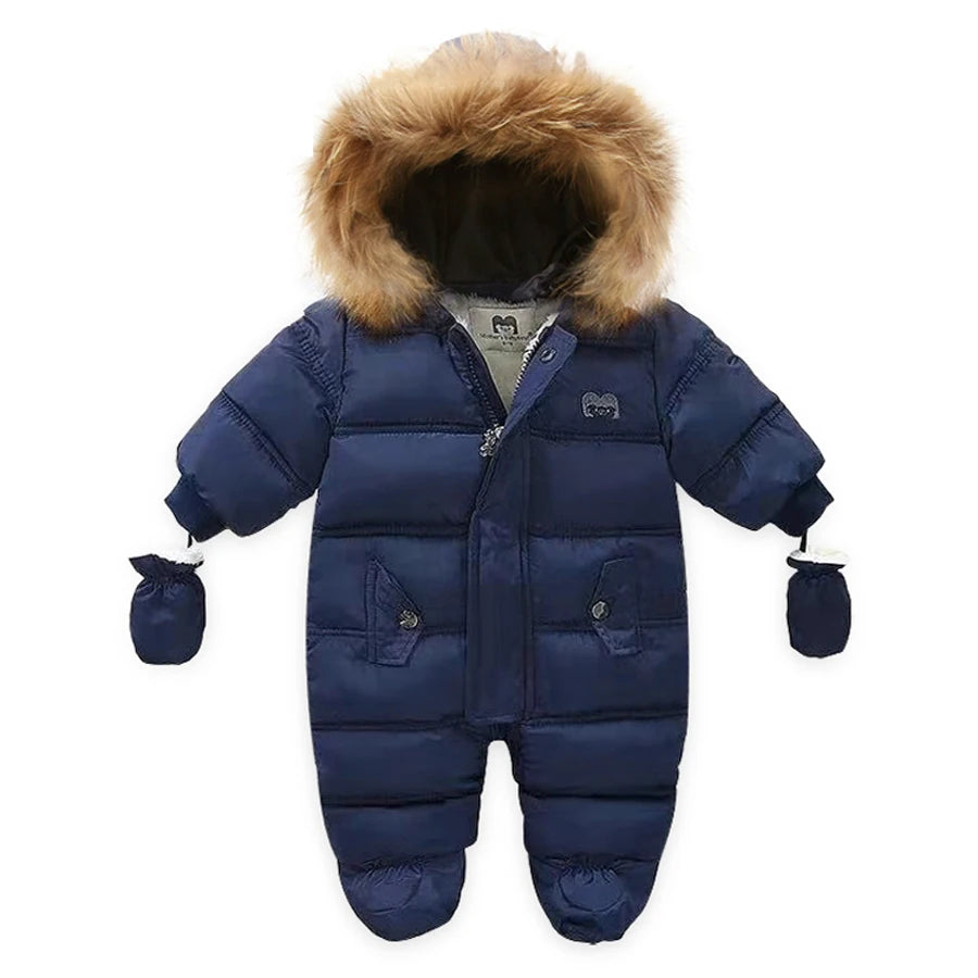 Winter Baby Clothes With Hooded Fur Newborn Warm Fleece Bunting Infant Snowsuit Toddler Girl Boy Snow Wear Outwear Coats