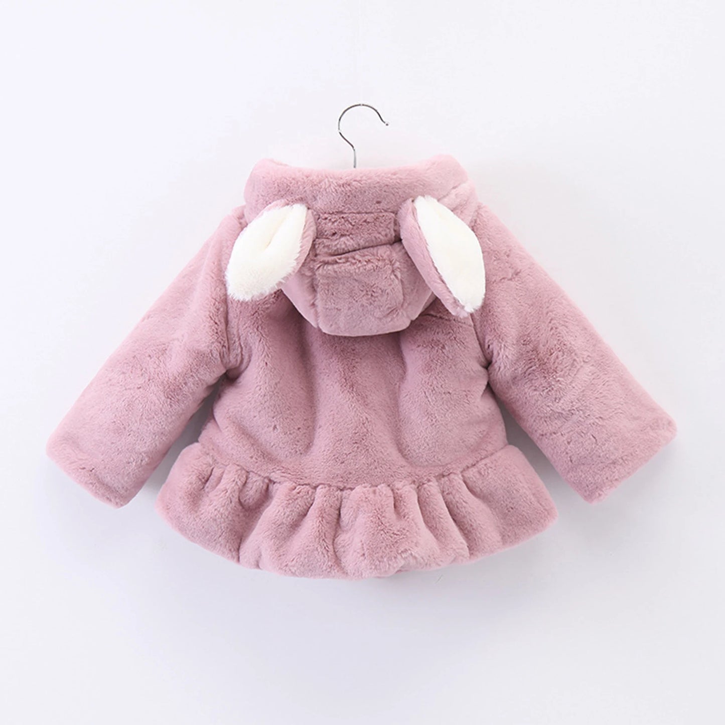 Infant Baby Girls Winter Warm Clothes Long Sleeve Hooded Fuzzy Cute Rabbit Jacket Coat Zipper Outerwear Schooling Daily Wear