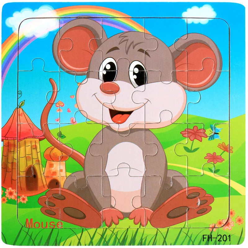 New 20 Piece Wooden 3d Puzzle Cartoon Animal Vehicle Jigsaw Puzzle Montessori Educational Toys for Kids Baby 1 2 3 Years