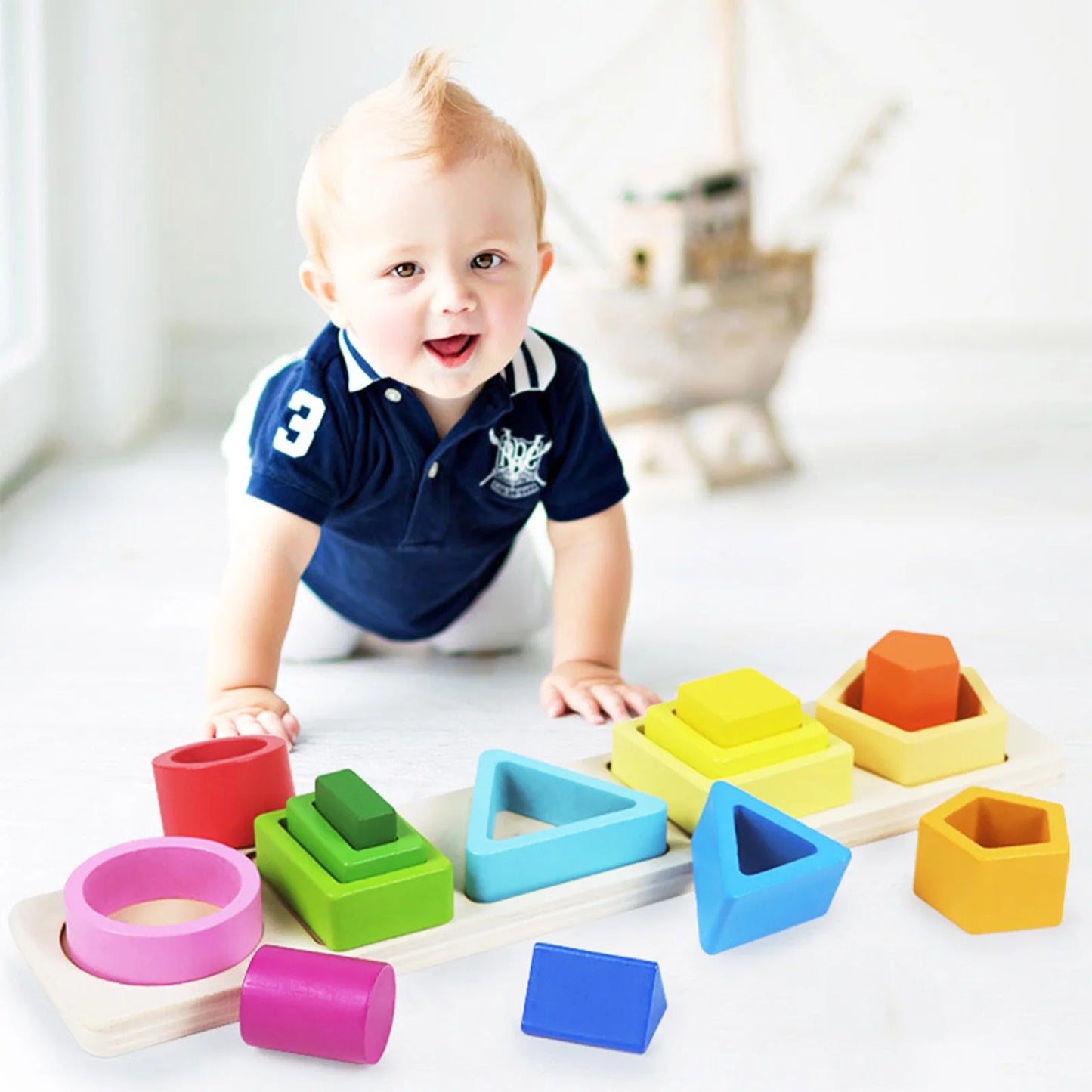 Montessori Wooden Shapes Matching Puzzles Toy Creative Intelligence Shape Sorter Stacker Toys for Kids Educational Gifts