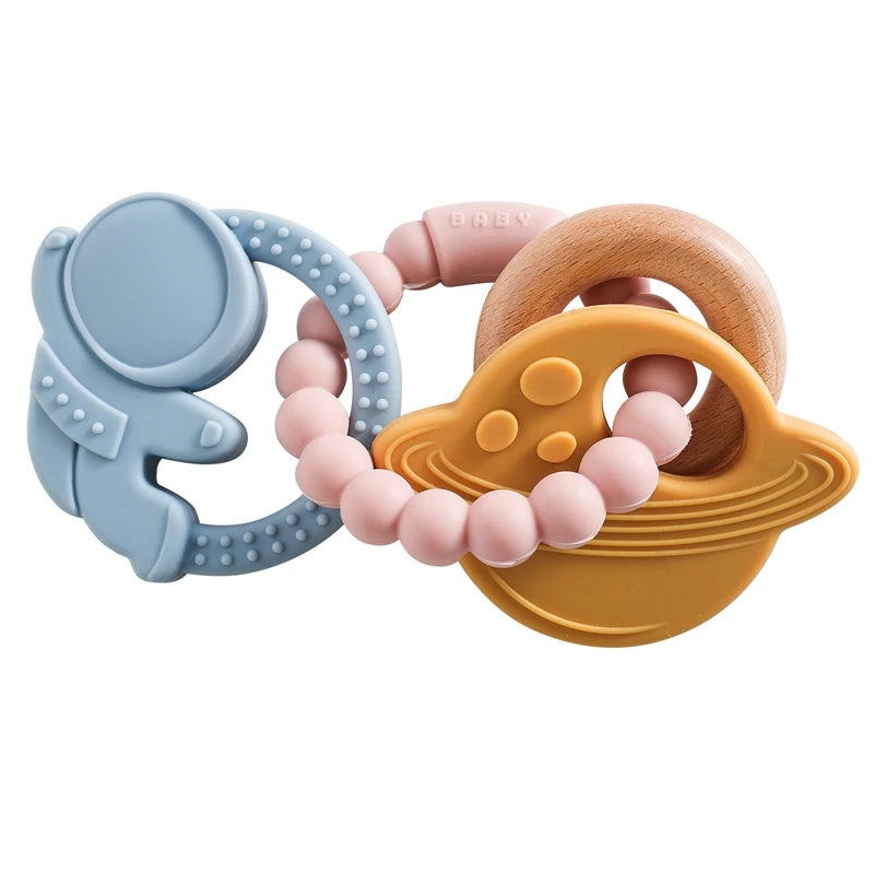 1Pc Baby Silicone Ring Teether Toys BPA Free Silicone Bracelet Rabbit Teething Toys Wooden Ring Nursing Tooth for Newborn Gift