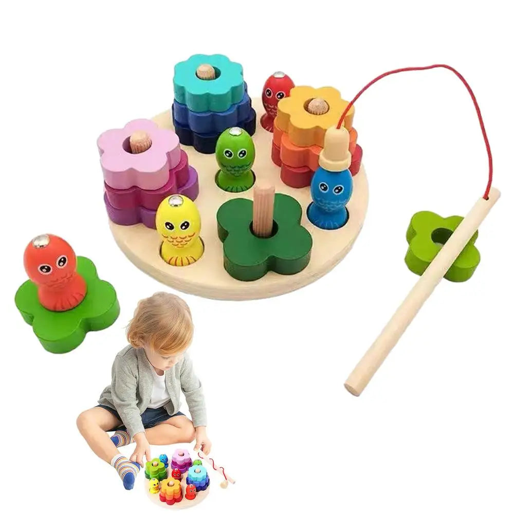 Wooden Shape Sorter Wooden Blocks Fishing Stacking Toy Montessori Shape Sorter Toys Intelligence Educational Toys For Kids Gifts