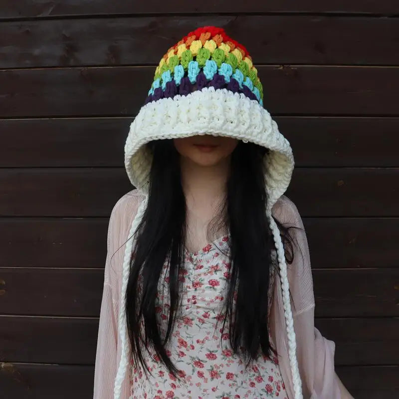 Children's Crochet Rainbow Long-tailed Hat