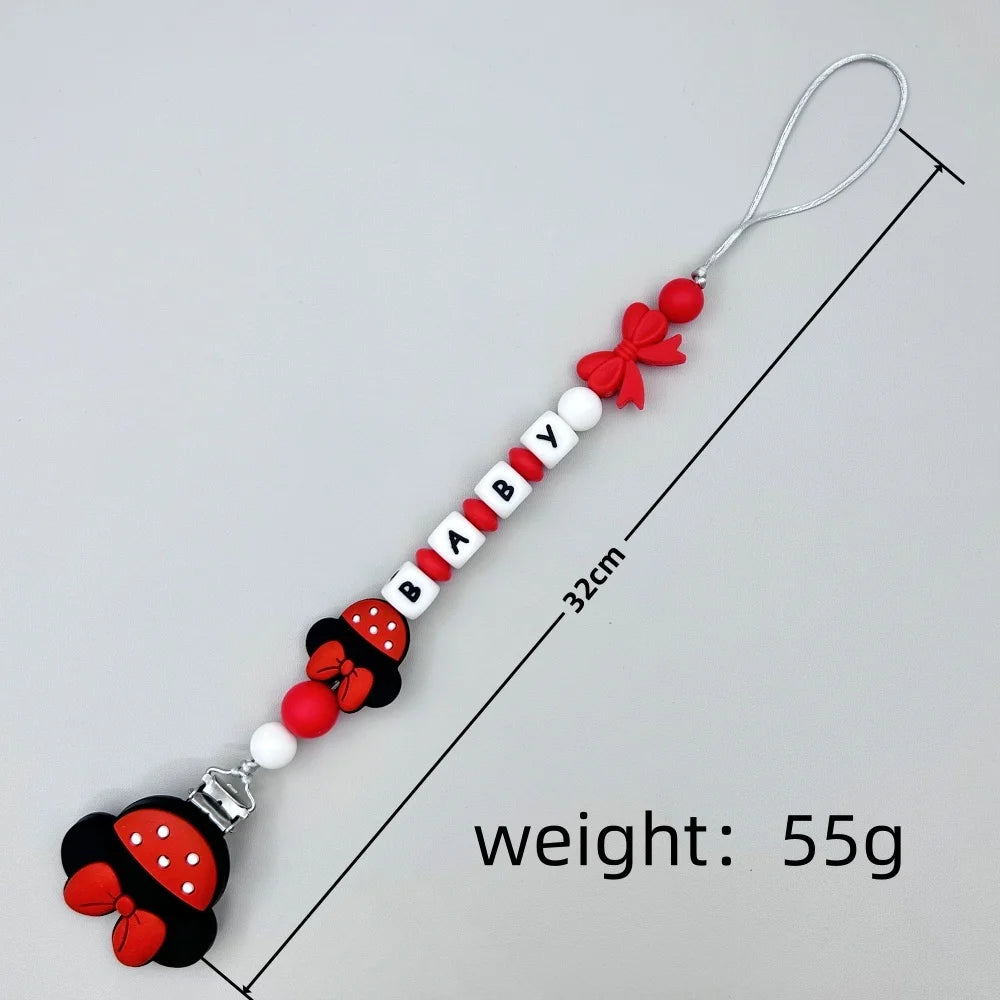 Personalized English Silicone Letters Name Baby Strawberry Silicone Pendant Pacifier Clips Chains Holder Teether Baby Kawaii