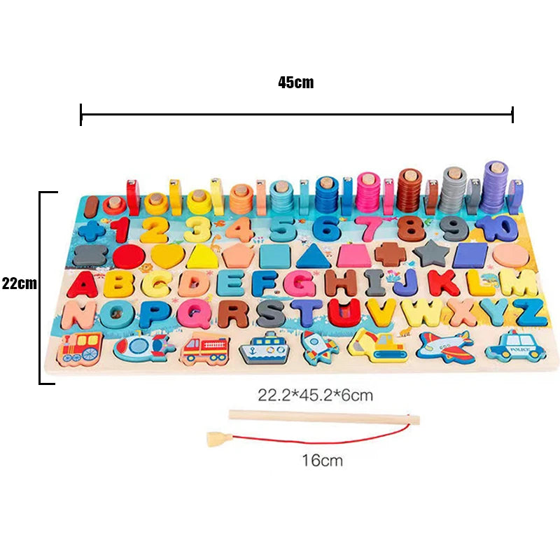 Kids Montessori Math Toys For Toddlers Educational Wooden Puzzle Fishing Toys Count Number Shape Matching Sorter Games Board Toy