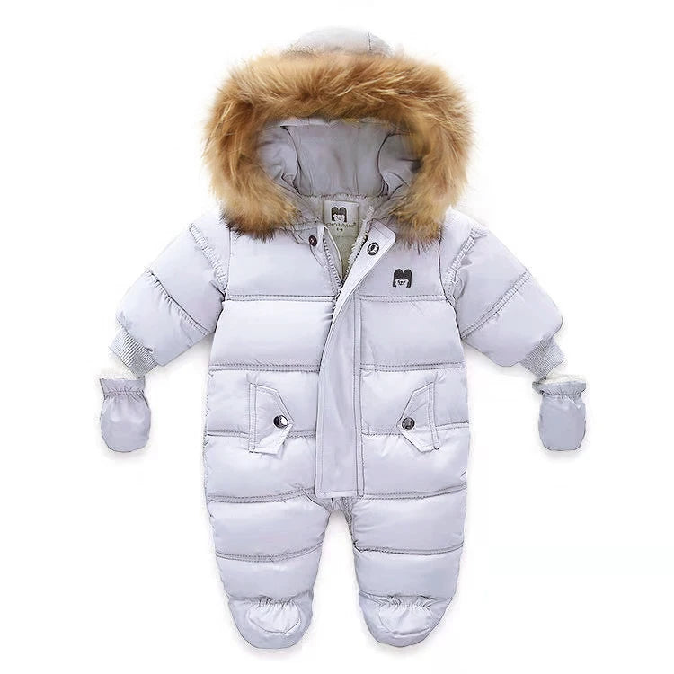 Winter Baby Clothes With Hooded Fur Newborn Warm Fleece Bunting Infant Snowsuit Toddler Girl Boy Snow Wear Outwear Coats