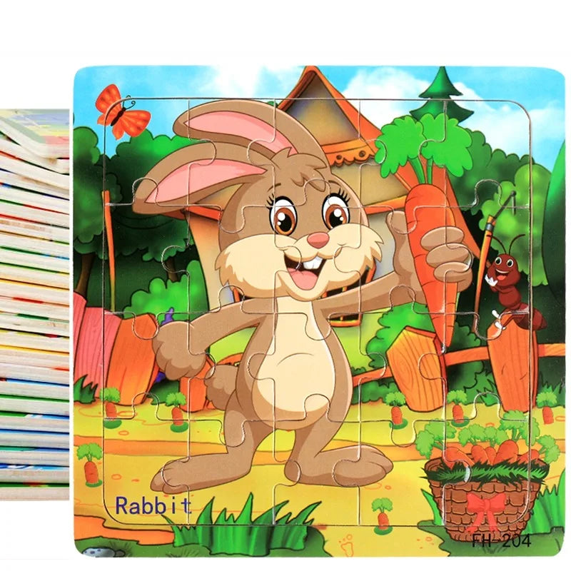 New 20 Piece Wooden 3d Puzzle Cartoon Animal Vehicle Jigsaw Puzzle Montessori Educational Toys for Kids Baby 1 2 3 Years