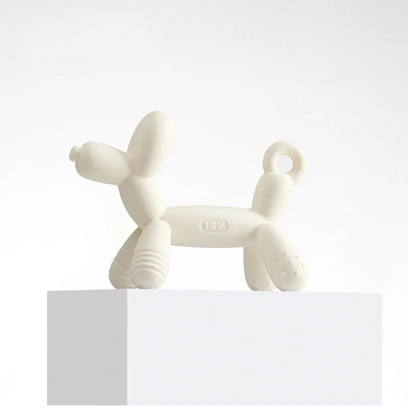 Balloon dog teether, baby food-grade silicone teething stick toy with anti-drop chain, teether and bite toy.